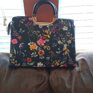 Dasein Black floral handbag and wallet set